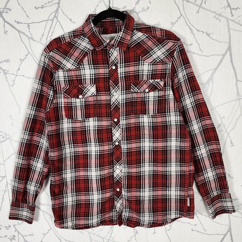 Wind River Red Plaid 100% Cotton Pearl Snap Flannel Shirt